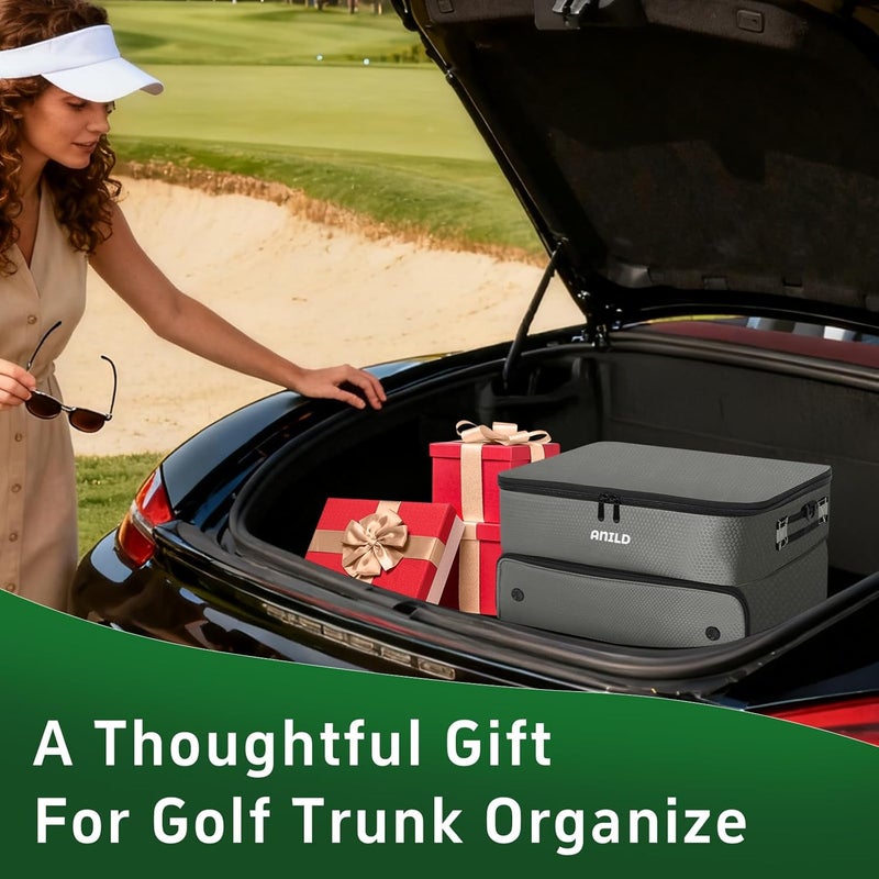 ANILD Golf Trunk Organizer, 2 Layer Golf Storage Case with Separate Ventilated Compartment for 2 Pair Shoes, for Balls, Tees, Clothes, Gloves, Accessories, Golfer Gifts - Image 2